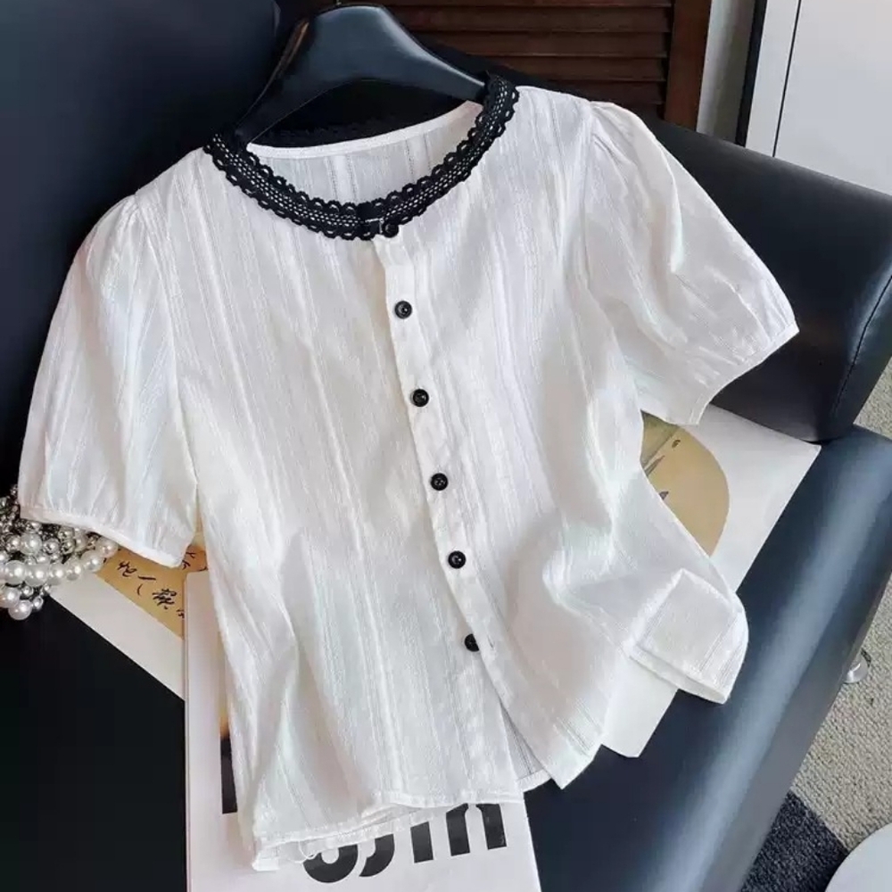 White Ruffle Puff Sleeve Blouse